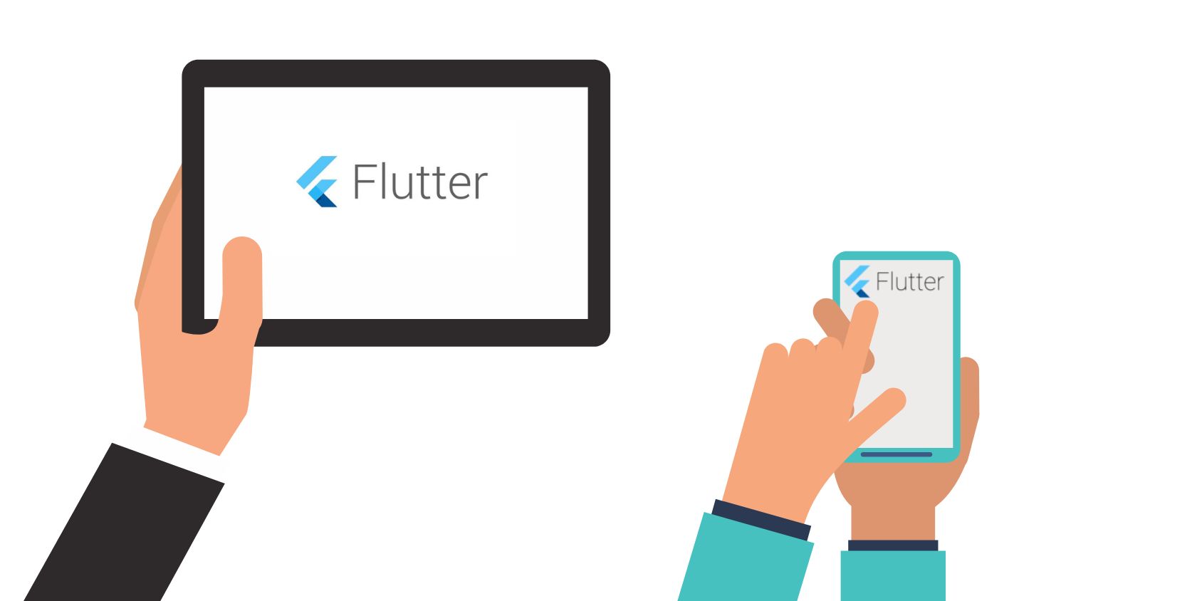 Illustration Flutter Apps auf Tablet und Mobiltelefon